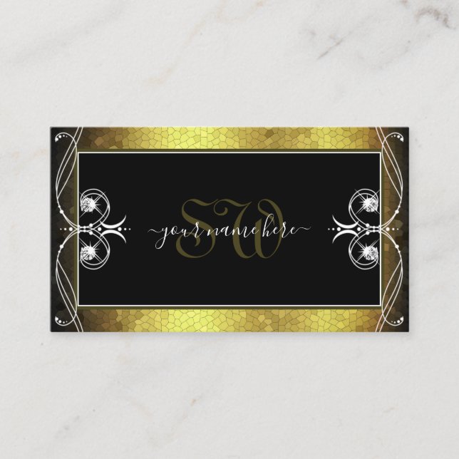 Black Guld Mosaic Ornate Gnistra Diamonds Initiale Visitkort (Framsida)