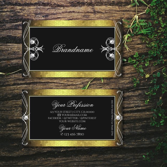 Black Guld Mosaic Ornate Ornament Gnistra Diamonds Visitkort (Skapare uppladdad)