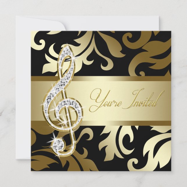 Black Guld Music Treble Clef Musical Event Inbjudningar (Framsida)