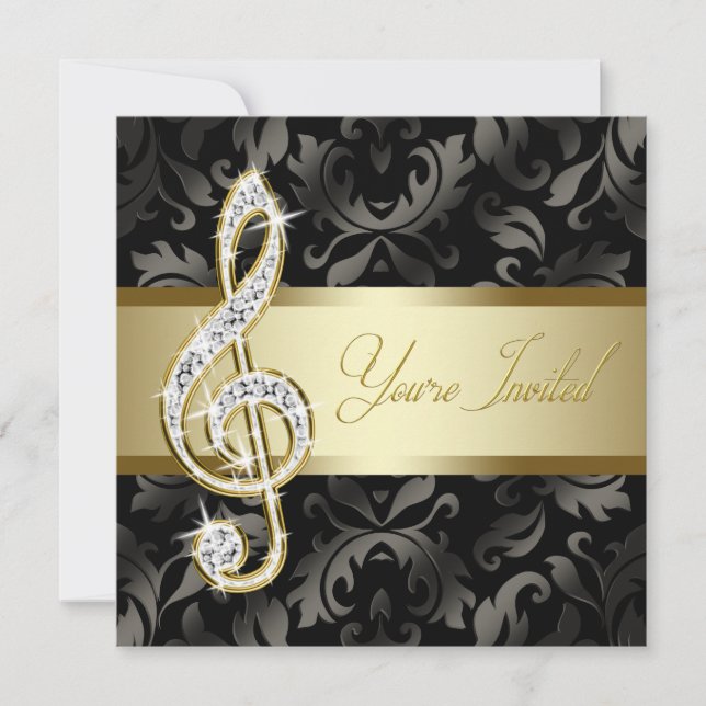 Black Guld Music Treble Clef Skäl Inbjudningar (Framsida)