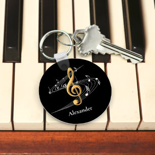 Black Guld Musik noter Monogram Namn Nyckelring