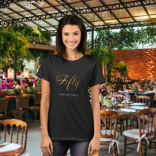 Black guld namn-skript 50-årsdag t shirt