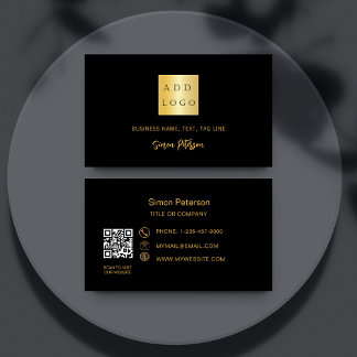 Black guld namnteckning skript QR-kodlogotyp Visitkort