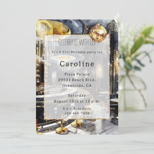 Black Guld Nattdagen Klubb Party Disco Boll födels Inbjudningar (Stående Fram)