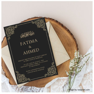 Black Guld Nikah Islamic Muslim Bröllop Inbjudningar