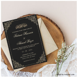 Black Guld Nikah Islamic Muslim Bröllop Inbjudningar
