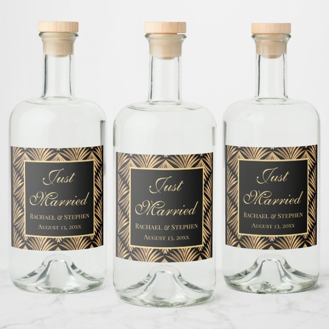 Black Guld Ny gifta Art Deco Gatsby Bröllop Spritflaskor Etikett (Flaskor)