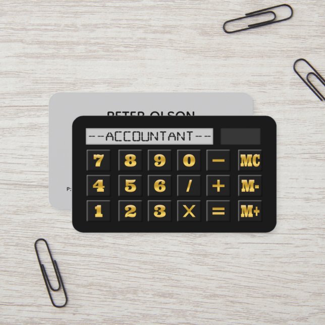 Black Guld och Grått Calculator CPA Tax Accountant Visitkort (Fram/Back In Situ)