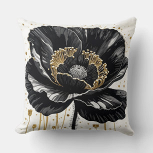 Black Guld och White Poppy Kudde