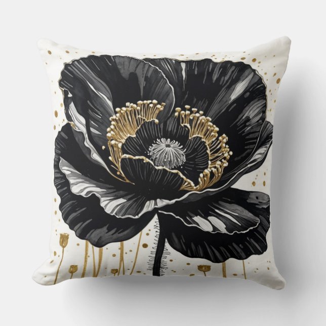 Black Guld och White Poppy Kudde (Framsida)