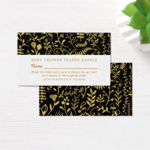 Black & Guld Oriental Blommigt, Diaper Raffle Bilj Visitkort