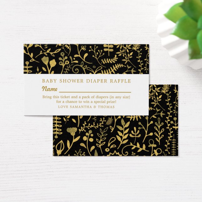 Black & Guld Oriental Blommigt, Diaper Raffle Bilj Visitkort (Skivbord)