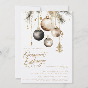 Black Guld Ornament Exchange jul Party Inbjudningar