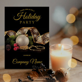 Black Guld Ornament Ribbon Corporate Julfest Inbjudningar