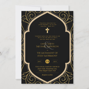 Black Guld Ornate Catholical Nuptial Mass Bröllop Inbjudningar