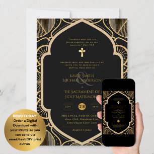 Black Guld Ornate Catholical Nuptial Mass Bröllop Inbjudningar