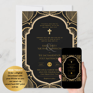 Black Guld Ornate Catholical Nuptial Mass Bröllop Inbjudningar