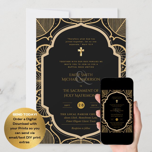 Black Guld Ornate Catholical Nuptial Mass Bröllop Inbjudningar (Skapare uppladdad)