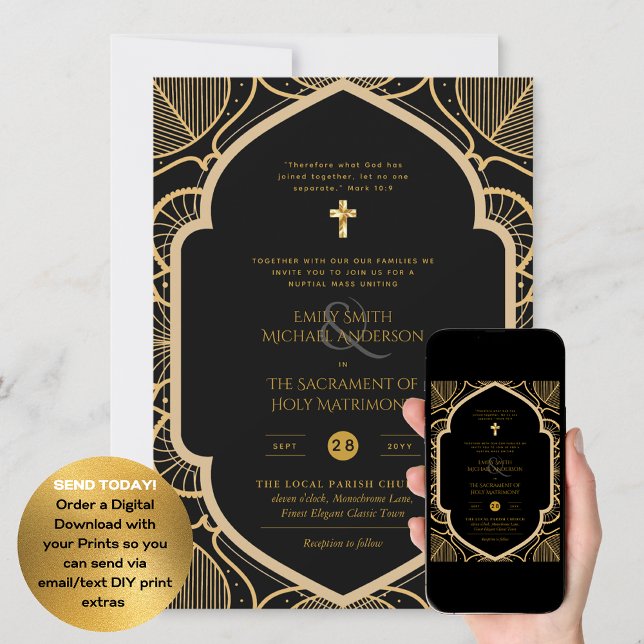 Black Guld Ornate Catholical Nuptial Mass Bröllop Inbjudningar (Skapare uppladdad)
