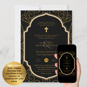 Black Guld Ornate Catholical Nuptial Mass Bröllop Inbjudningar