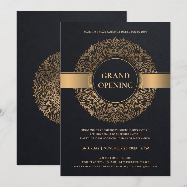 BLACK GULD ORNATE CLASSIC MANDALA GRAND OPENING INBJUDNINGAR (Fram/baksida)