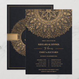 BLACK GULD ORNATE CLASSIC MANDALA REHEARSAL DINNER INBJUDNINGAR