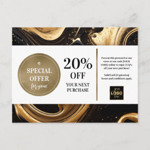 Black Guld Paint Swirls kupongkort Vykort
