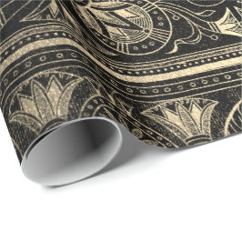 Black Guld Papyrus Antique Egyptian Blommigt Lotus Presentpapper