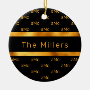 Black guld par monogram mönster elegant julgransprydnad keramik