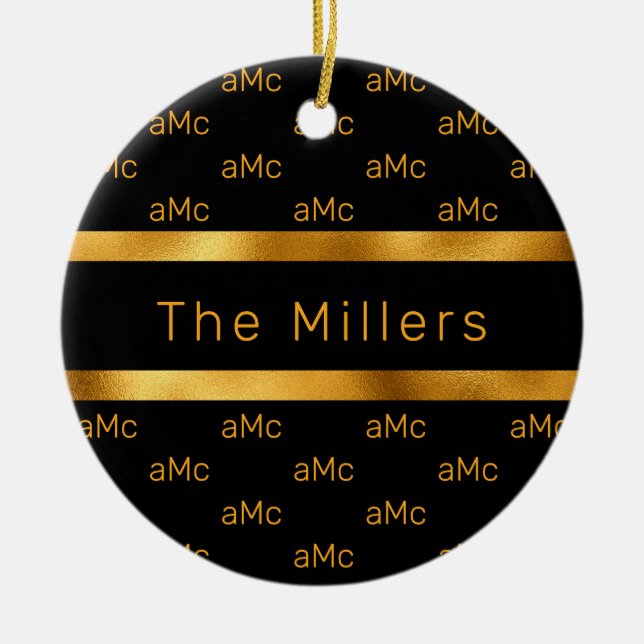 Black guld par monogram mönster elegant julgransprydnad keramik (Framsidan)