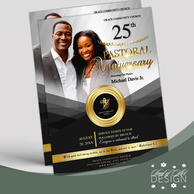 Black & Guld Pastoral Anniury Church Event Reklamblad (Skapare uppladdad)