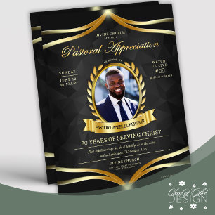 Black Guld Pastoral Apprecision Church Service Reklamblad