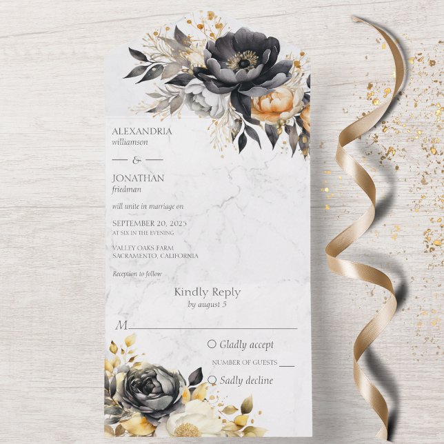 Black & Guld Peonies på Marble (Skapare uppladdad)