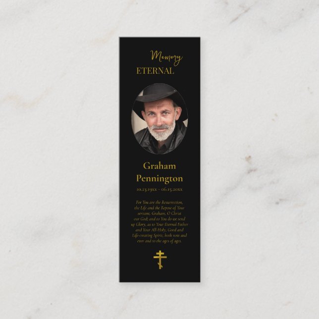 Black Guld Photo Memorial Orthodox Prayer Bookmark Mini Visitkort (Framsida)