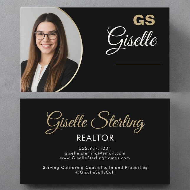Black Guld Photo Monogram Luxury Realtor Visitkort (Skapare uppladdad)