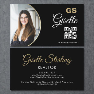 Black Guld Photo Monogram Realtor QR-kod Visitkort