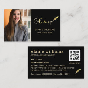 Black Guld Photo QR Notary Loan Signing Agent Visitkort
