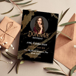 Black Guld Photographic Födelsedagsfest inbjudan