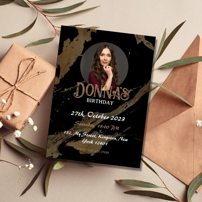 Black Guld Photographic Födelsedagsfest inbjudan (Skapare uppladdad)
