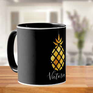 Black guld pineapple namn mugg
