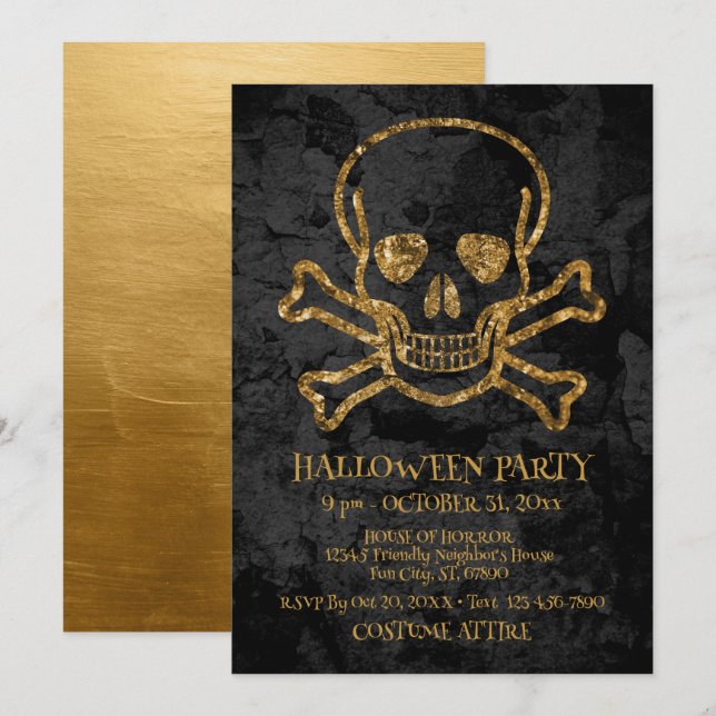 Black Guld Pirat Skull och Bones Halloween fest Anteckningskort (Fram/baksida)