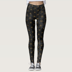 Black Guld Pirat Skull och Bones Mönster Leggings