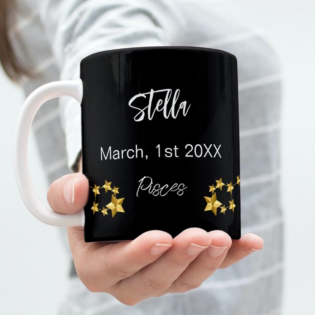 Black guld Pisces-stjärnkonstellationen fyller år Kaffemugg (Skapare uppladdad)