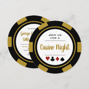 Black Guld Poker Chip Casino Night Birthday Inbjudningar