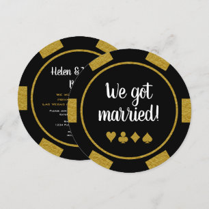Black Guld Poker Chip Las Vegas Bröllop Elope Inbjudningar