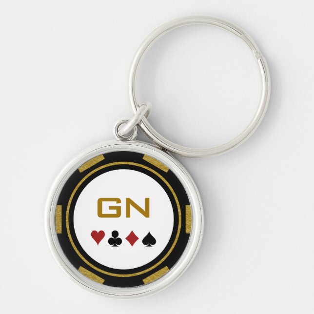 Black Guld Poker Chip Las Vegas Casino Rund Silverfärgad Nyckelring (Framsidan)