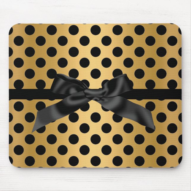 BLACK GULD POLKA DOT BOW MOUSE PAD MUSMATTA (Framsidan)