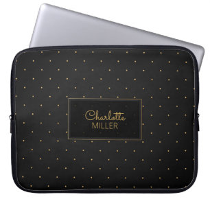 Black-Guld Polkadots och eget namn Laptop Fodral