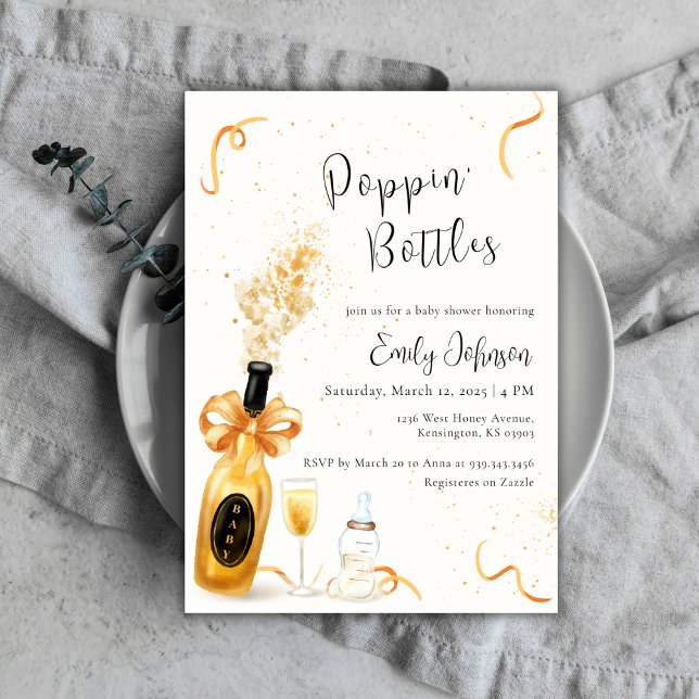 Black Guld Poppin Flaskor Champagne Baby Shower Inbjudningar (Black Gold Poppin Bottles Champagne Baby Shower Invitation)
