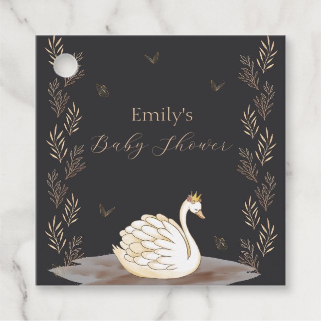 Black Guld Princess Svan Butterfly Baby Shower Gåvor Etiketter (Framsida)